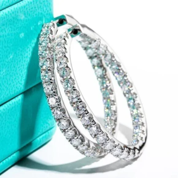Certified 2.88 ct. t.w. Moissanite Diamond Inside Out Hoop Earrings NEW - Picture 1 of 15
